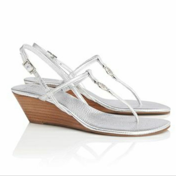 Tory Burch Shoes - Tory Burch Emmy Demi Silver Wedge Sandals 9